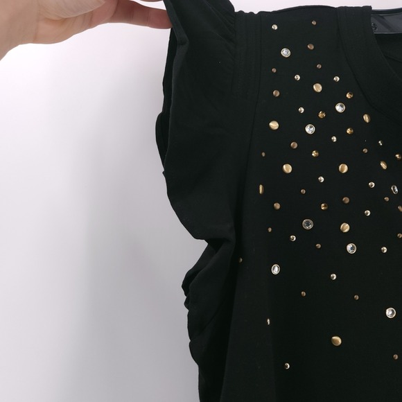 Karl Lagerfeld Paris Studded Ruffle Knit Black Short Sleeve Top Womens Size XL - Picture 6 of 10